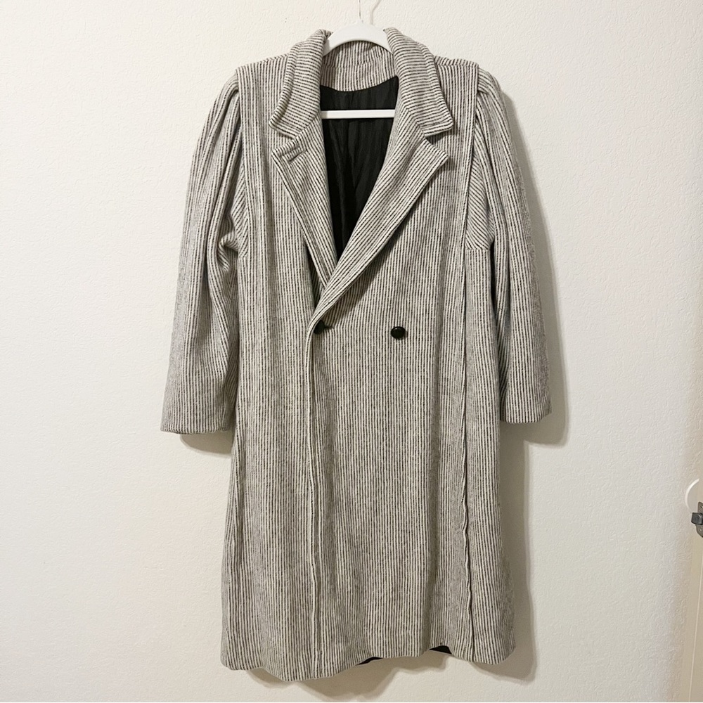 Jill Jr. Grey and Cream Striped Wool Double Breasted Coat
